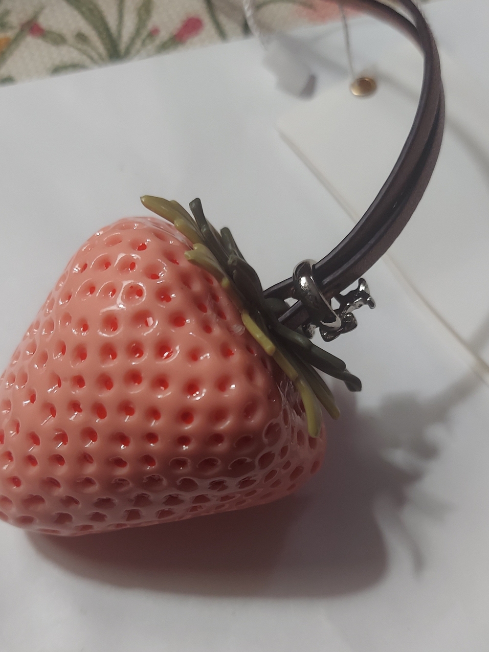 Tory Burch Strawberry Pendant Necklace in Pink & Brown.